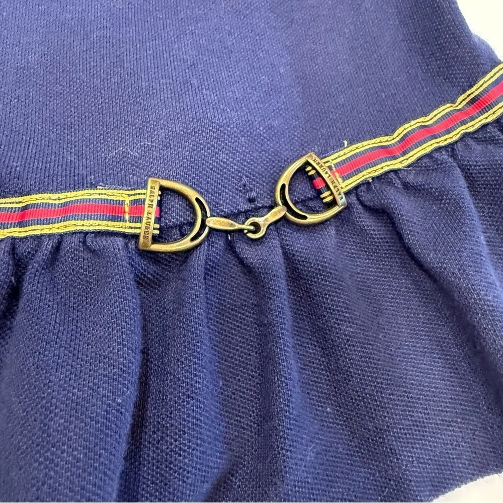 Ralph Lauren Toddler Girls Dress Navy Blue Ribbon & Horse & Bit Accent Sz 24 Mo